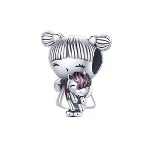 925 Sterling Silver Girl with Unicorn bead Charm