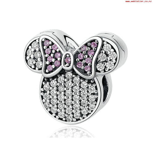 925 Sterling Silver Cartoon Mouse pink Clip Charm