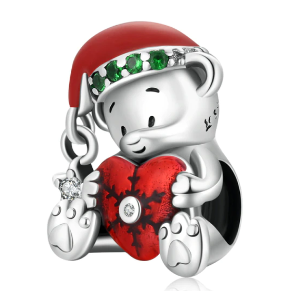 925 Sterling Silver Christmas Bear Bead Charm