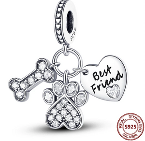 925 Sterling Silver Best Friend Dog Dangle Charm