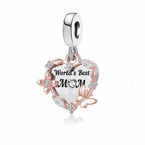 925 Sterling Silver Two Tone World's Best Mom Dangle Charm