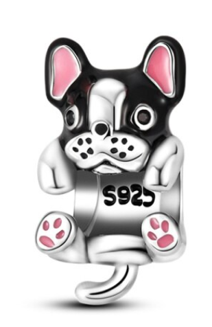 925 Sterling Silver Cute Boston Dog Bead Charm