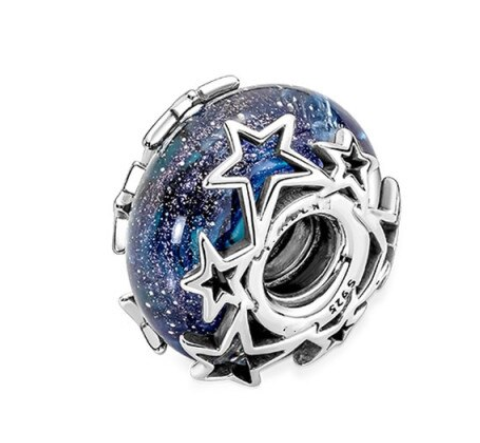 925 Sterling Silver Blue Star Murano Glass Bead