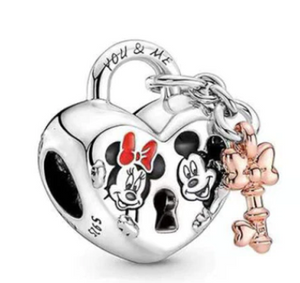 925 Sterling Silver "Disney Mickey & Minnie Heart" Charm