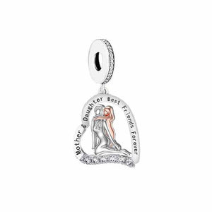 925 Sterling Silver "Mother & Daughter"Heart Dangle Charm