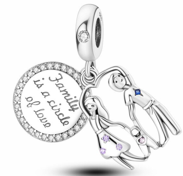 925 Sterling Silver Family Circle Dangle Charm