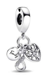 925 Sterling Silver Family Infinity Tree Dangle Charm