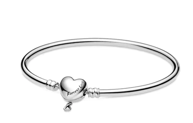 925 Sterling Silver Forever Love Heart Clasp Bangle