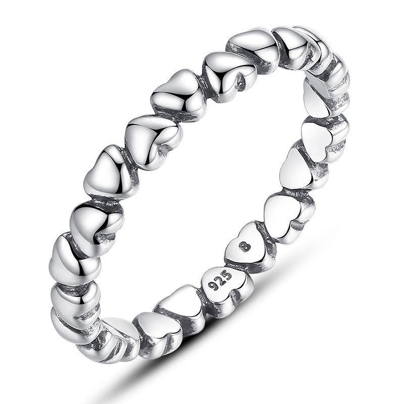 925 Sterling Silver Trail of Hearts Ring