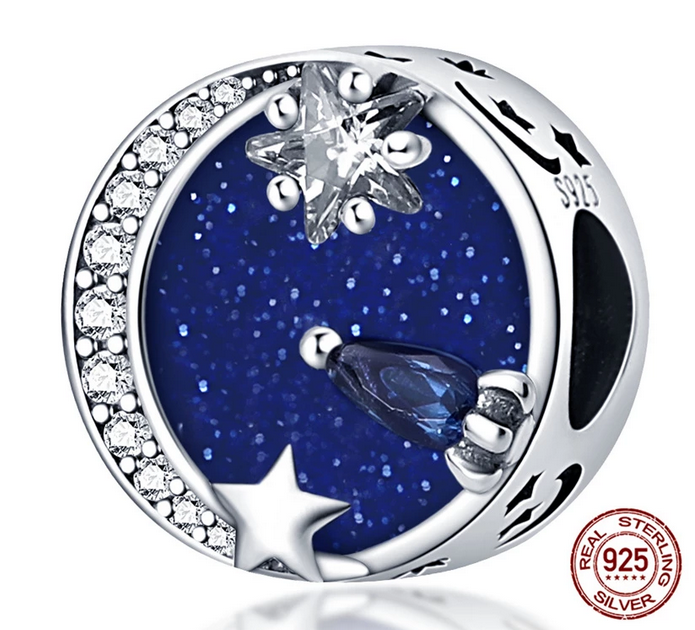 925 Sterling Silver Blue Galaxy Charm