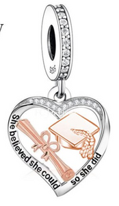 925 Sterling Silver Graduation "She Believe" Dangle Charm