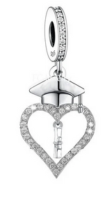 925 Sterling Silver Graduation Heart Cap Dangle Charm