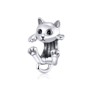 925 Sterling Silver Hanging Cat Bead Charm