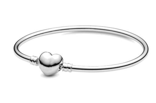 925 Sterling Silver CZ Heart Clasp Bangle