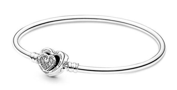 925 Sterling Silver Entwined Infinity Heart Clasp Bangle