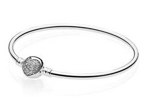 925 Sterling Silver Heart Ball Bangle