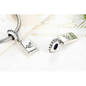 925 Sterling Silver Passport Airplane Charm