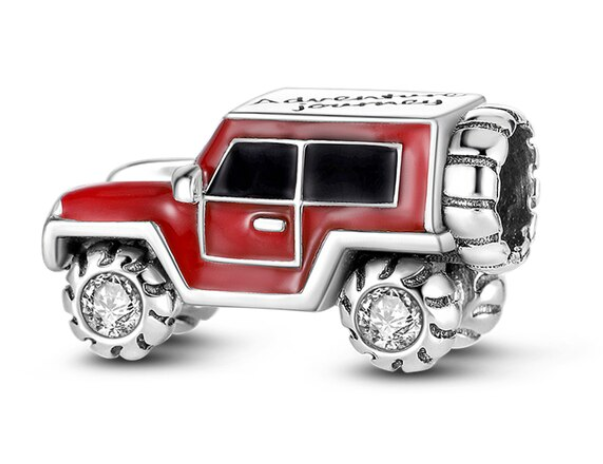 925 Sterling Silver Red Enamel Jeep Bead Charm