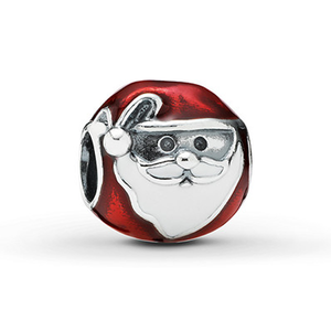 925 Sterling Silver Jolly Santa Red Enamel Christmas Bead Charm