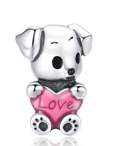 925 Sterling Silver Cute Love Dog Charm