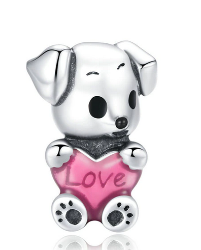 925 Sterling Silver Cute Love Dog Charm