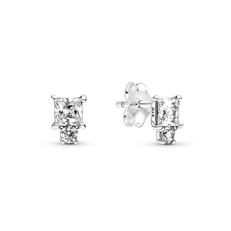 925 Sterling Silver Round and Square Stud Earrings