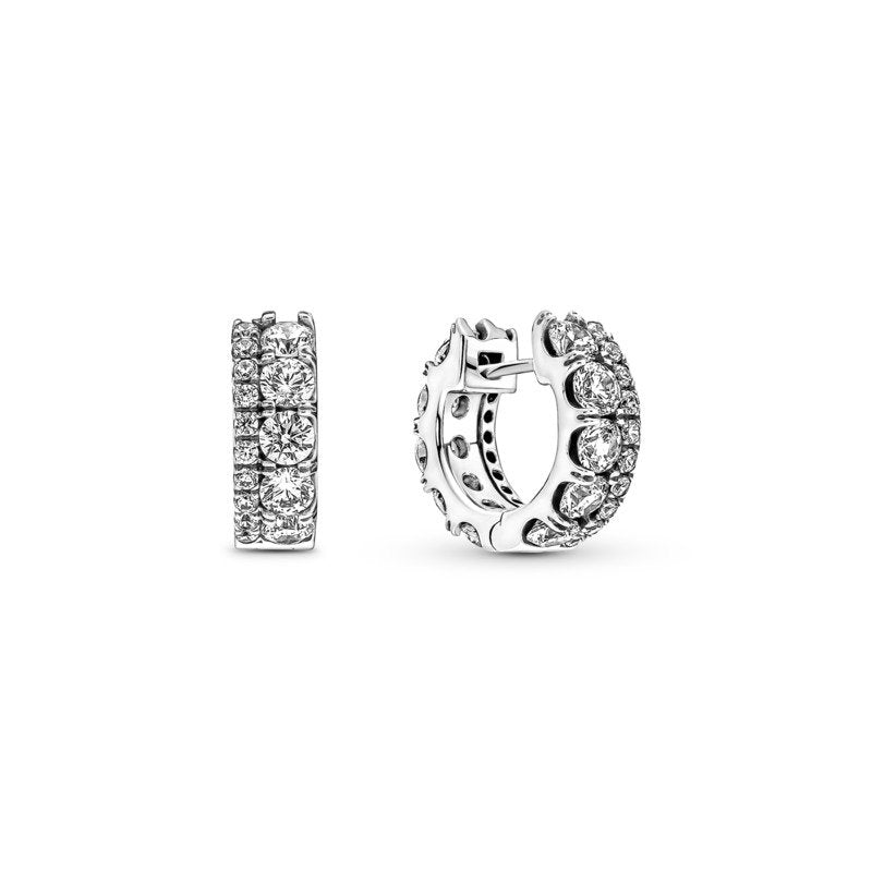 925 Sterling Silver Double CZ Hoop Earrings