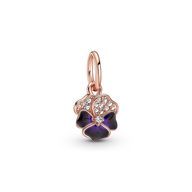 Rose Gold Plated Purple Pansy Flower Dangle Charm