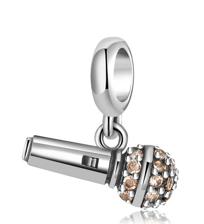 925 Sterling Silver Microphone with Zircon Dangle Charm