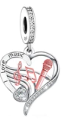 925 Sterling Silver "Love Music Heart" Dangle Charm