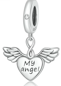 925 Sterling Silver Heart-Wings My Angel Charm