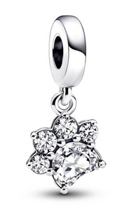 925 Sterling Silver CZ Paw Print Dangle Charm