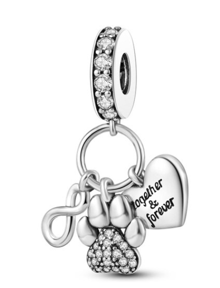 925 Sterling Silver Best Friend Paw Dangle Charm