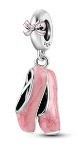 925 Sterling Silver Enamel Pink Ballet Shoe Dangle Charm