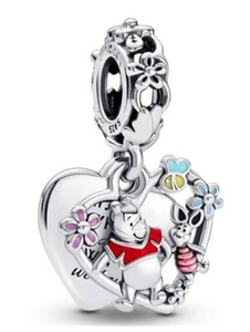 925 Sterling Silver "Winnie the Pooh & Pigle " Dangle Charm