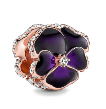 Rose Gold Plated Purple Pansy Flower Bead Charm