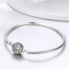 Load image into Gallery viewer, Authentic 100% 925 Sterling Silver Dazzling Clear CZ Round Clasp Snake Chain Bracelet Sterling Silver Jewelry SCB062
