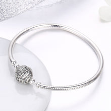 Load image into Gallery viewer, Authentic 100% 925 Sterling Silver Dazzling Clear CZ Round Clasp Snake Chain Bracelet Sterling Silver Jewelry SCB062
