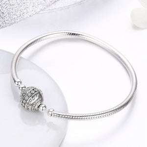 Authentic 100% 925 Sterling Silver Dazzling Clear CZ Round Clasp Snake Chain Bracelet Sterling Silver Jewelry SCB062