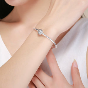 Authentic 100% 925 Sterling Silver Dazzling Clear CZ Round Clasp Snake Chain Bracelet Sterling Silver Jewelry SCB062