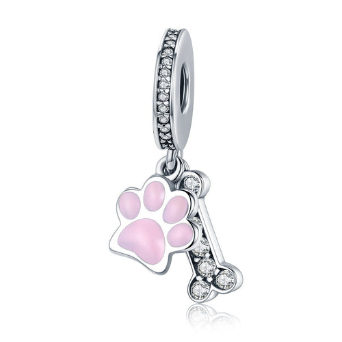 Fashion New 925 Sterling Silver Animal Dog Footprint & Dog Bone Pendant Charm fit Women Bracelet DIY Jewelry SCC452