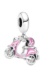 925 Sterling Silver Pink Scooter Dangle Charm