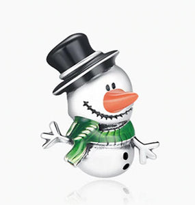 925 Sterling Silver Snowman Christmas Bead Charm