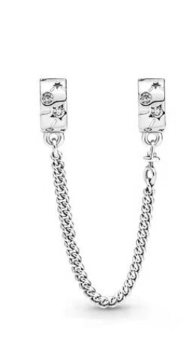 925 Sterling Silver Blue Moon & Star Safety Chain Charm