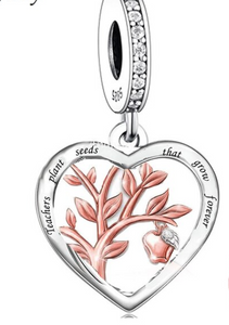 925 Sterling Silver "Teachers plant Seeds that Grow Forever" Dangle Charm