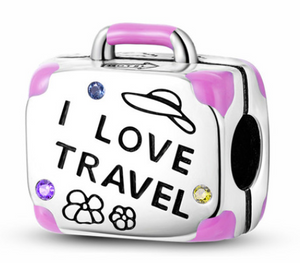 925 Sterling Silver I Love To Travel Suitcase Charm